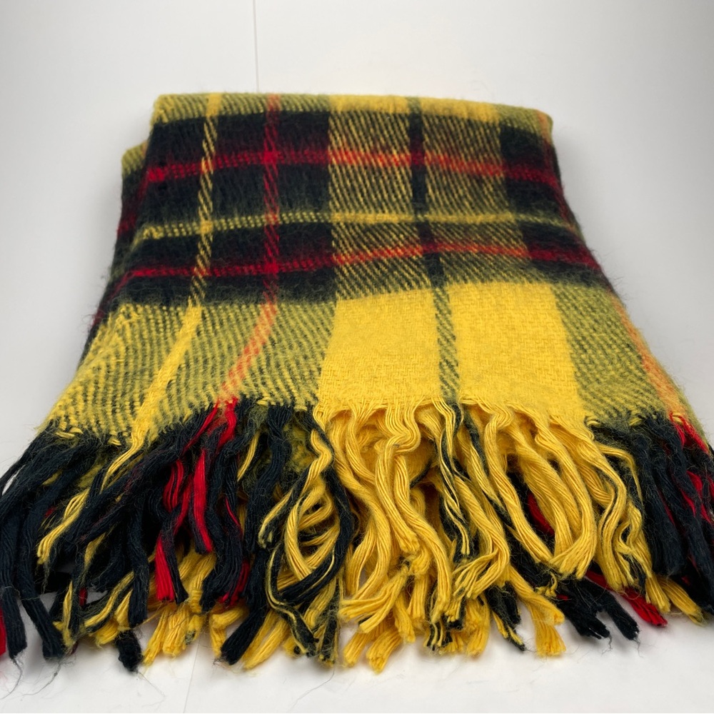 Vintage Giorgio Beverly Hills Yellow Plaid Acrylic Fringe Throw